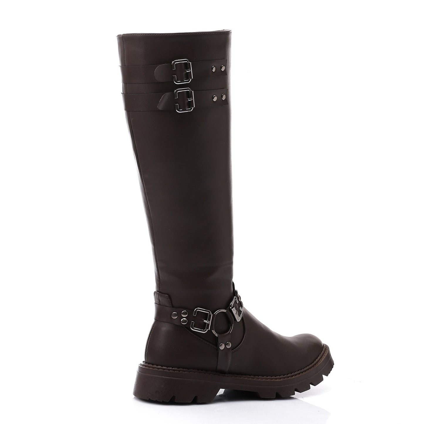 Faux Leather Solid Knee-High Boots - Brown