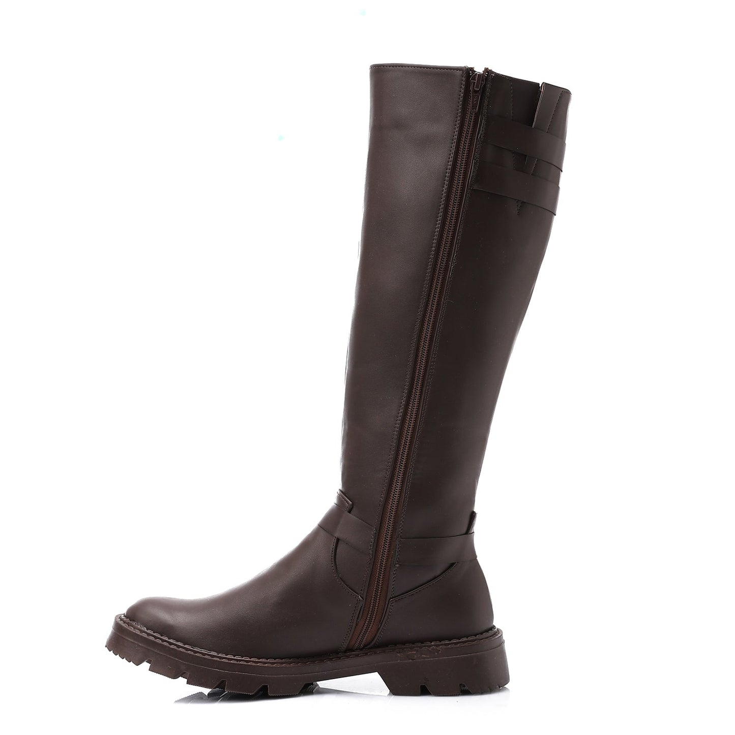 Faux Leather Solid Knee-High Boots - Brown