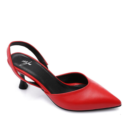 Leather Almond Toe Slingback Stiletto Heels – Red