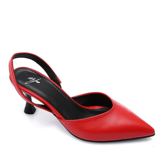 Leather Almond Toe Slingback Stiletto Heels – Red
