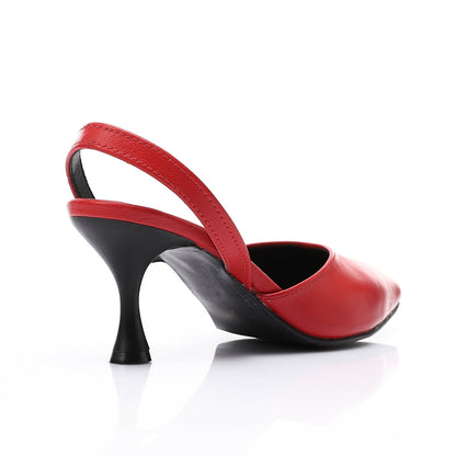 Leather Almond Toe Slingback Stiletto Heels – Red
