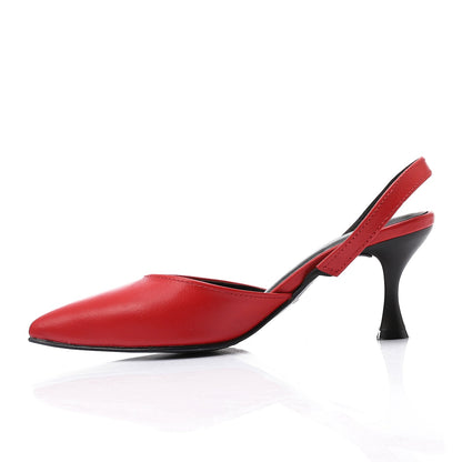 Leather Almond Toe Slingback Stiletto Heels – Red