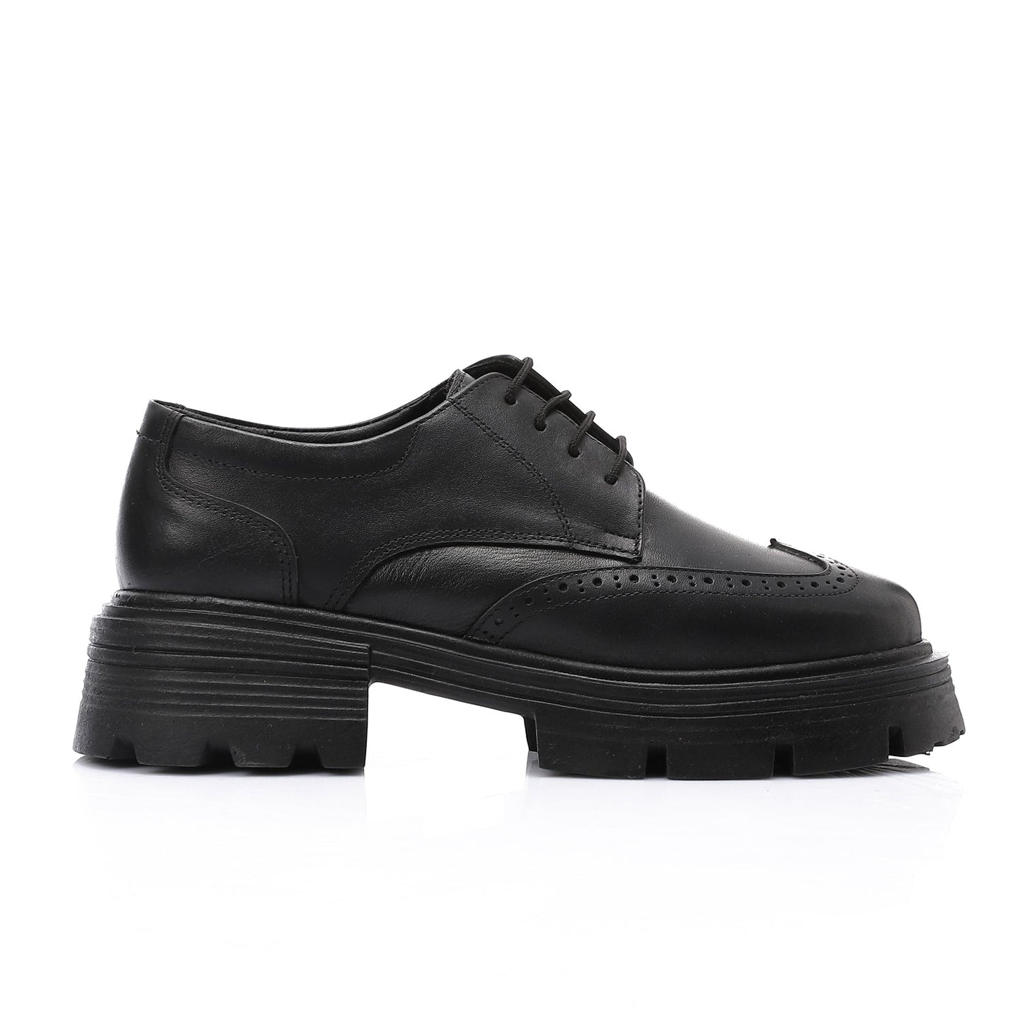 Leather Solid Lace-Up Shoes - Black