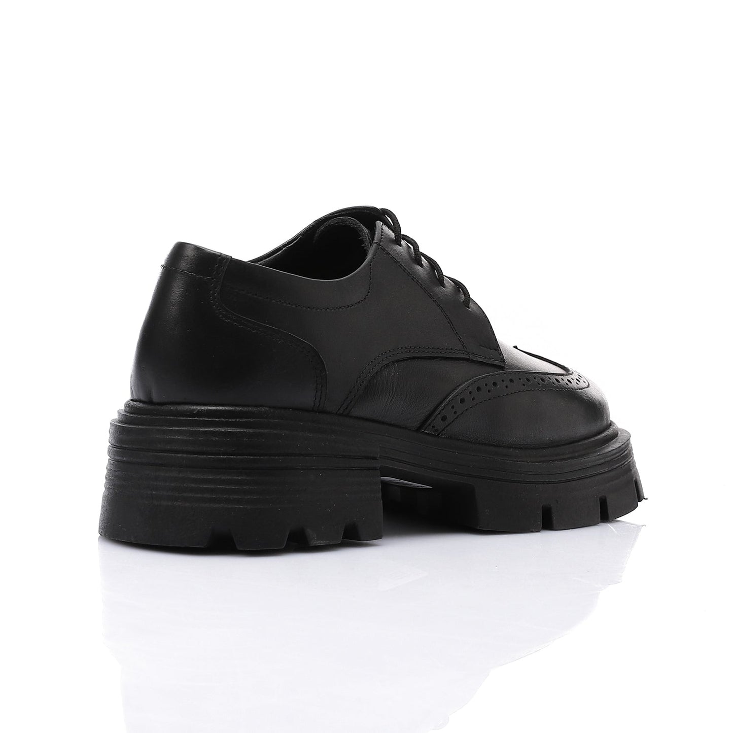 Leather Solid Lace-Up Shoes - Black