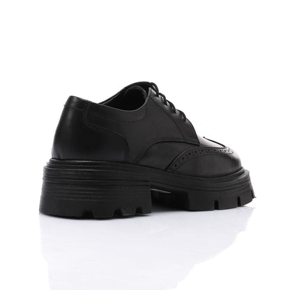 Leather Solid Lace-Up Shoes - Black