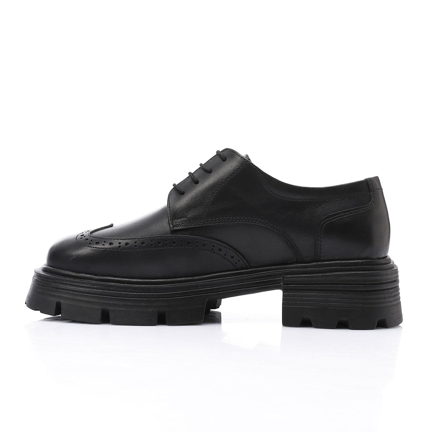 Leather Solid Lace-Up Shoes - Black