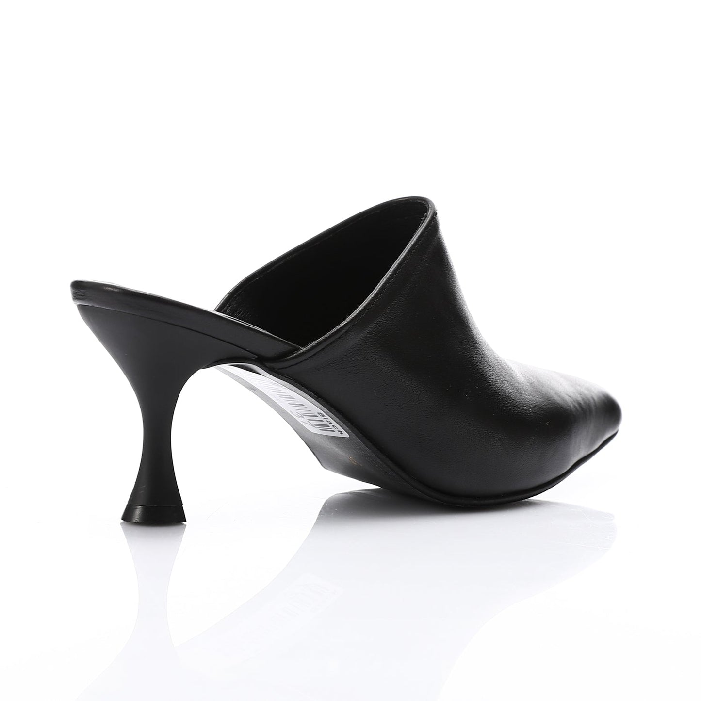 Leather Almond Toe Mule Kitten Heels – Black