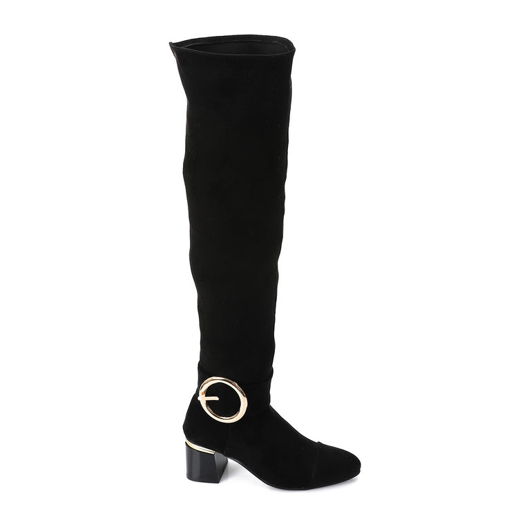 Suede Solid Over-the-Knee Boots – Black