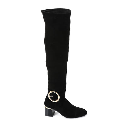 Suede Solid Over-the-Knee Boots – Black