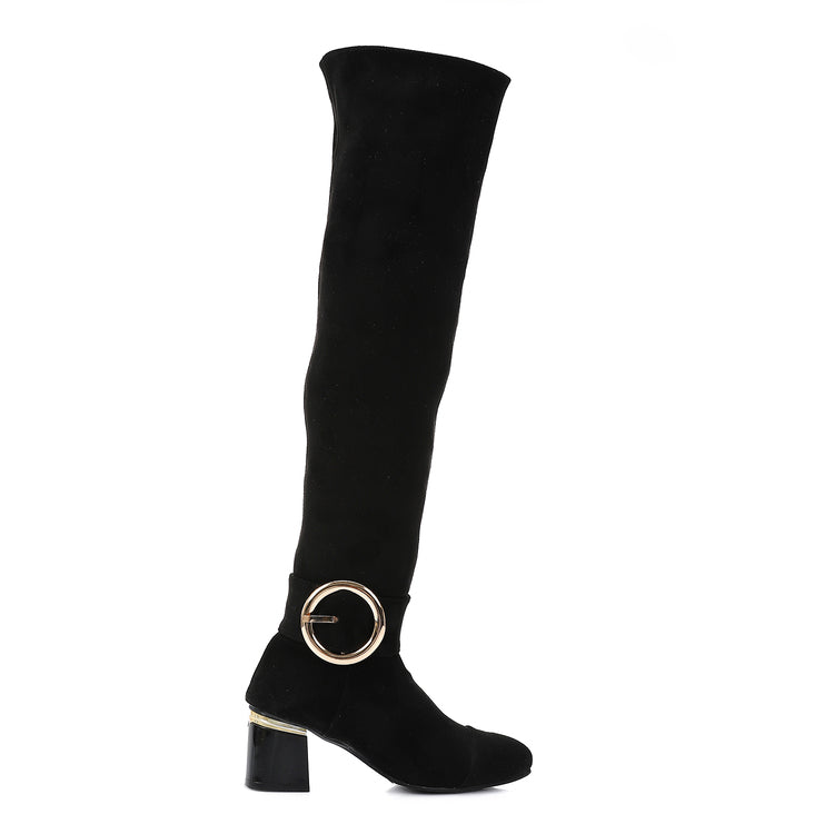 Suede Solid Over-the-Knee Boots – Black