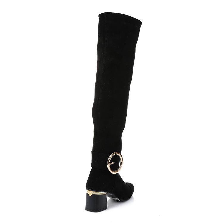 Suede Solid Over-the-Knee Boots – Black