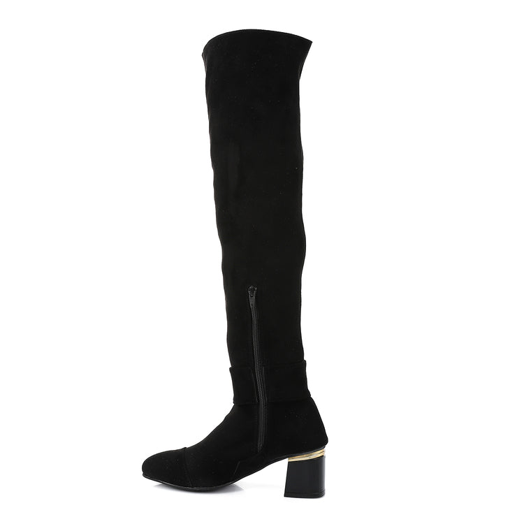 Suede Solid Over-the-Knee Boots – Black