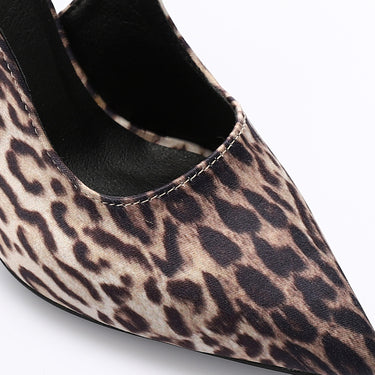 Satin Print Double Strap Stiletto Heels - Leopard