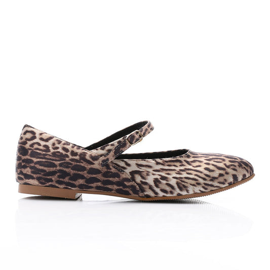 Satin Print Mary Jane Flats - Leopard