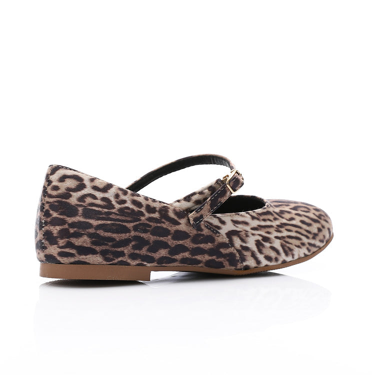 Satin Print Mary Jane Flats - Leopard