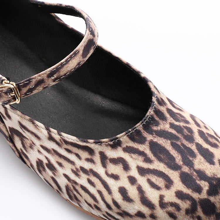 Satin Print Mary Jane Flats - Leopard