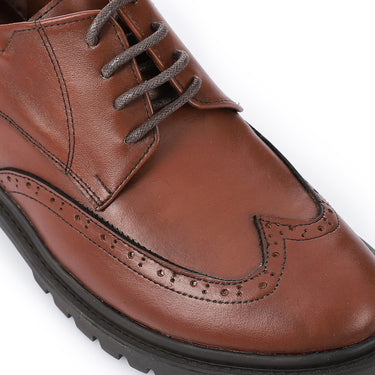 Leather Lace-Up Chunky Heel Shoes – Brown