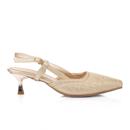 Faux Leather Slingback Kitten Heels – Gold