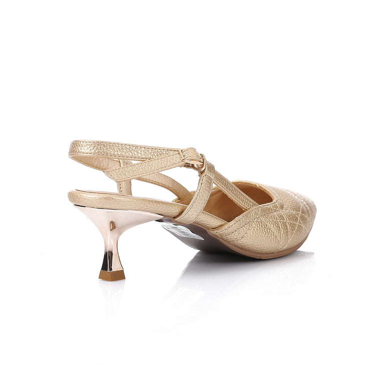 Faux Leather Slingback Kitten Heels – Gold