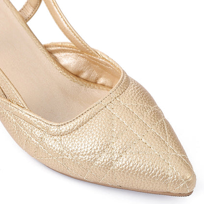 Faux Leather Slingback Kitten Heels – Gold