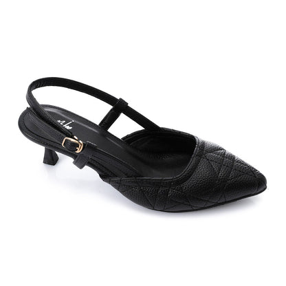 Faux Leather Slingback Kitten Heels – Black