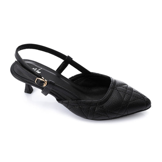 Faux Leather Slingback Kitten Heels – Black