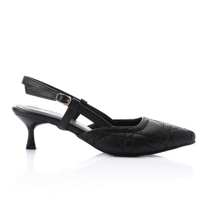 Faux Leather Slingback Kitten Heels – Black