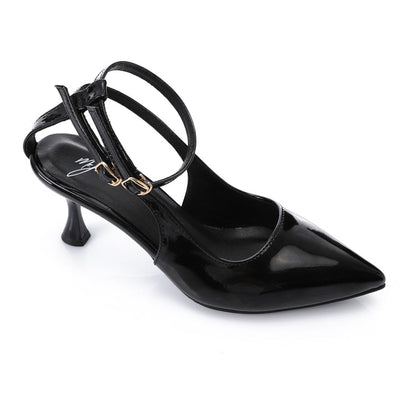 Faux Leather Verne Double Strap Kitten Heels – Black