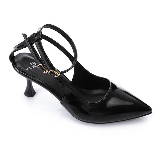 Faux Leather Verne Double Strap Kitten Heels – Black