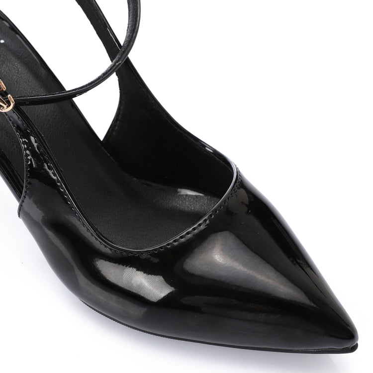 Faux Leather Verne Double Strap Kitten Heels – Black