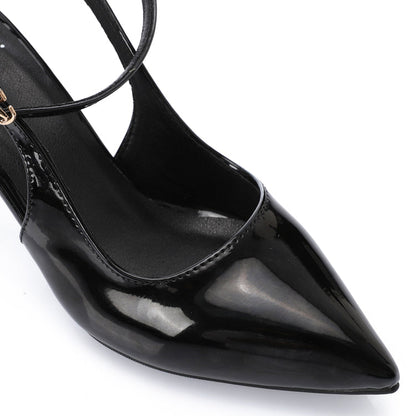 Faux Leather Verne Double Strap Kitten Heels – Black