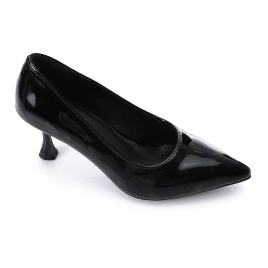 Faux Leather Verne Pointed Toe Kitten Heels – Black