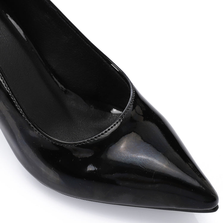 Faux Leather Verne Pointed Toe Kitten Heels – Black