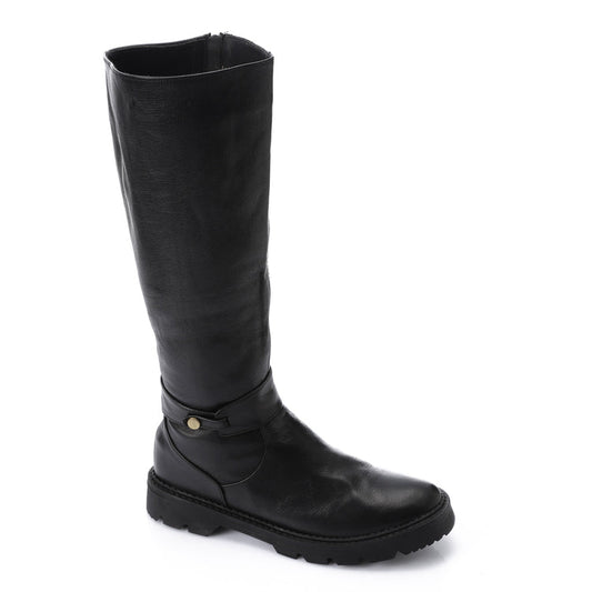 Faux Leather Round Toe Tall Boots – Black