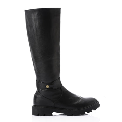 Faux Leather Round Toe Tall Boots – Black