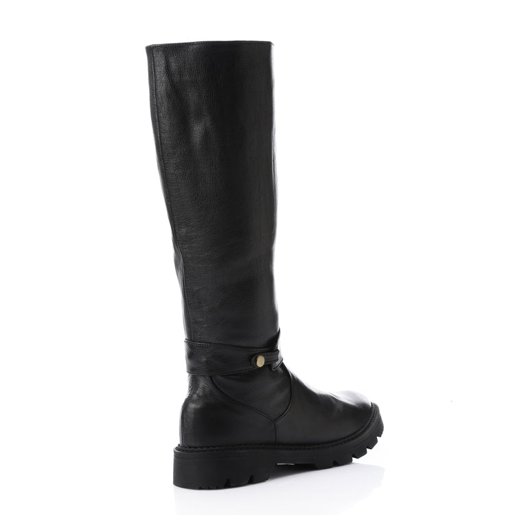 Faux Leather Round Toe Tall Boots – Black