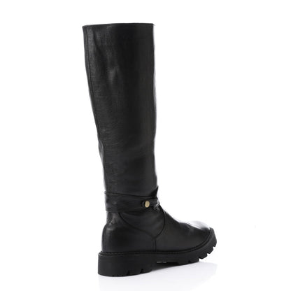 Faux Leather Round Toe Tall Boots – Black