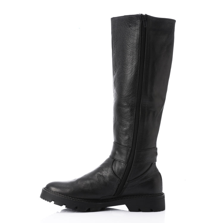 Faux Leather Round Toe Tall Boots – Black