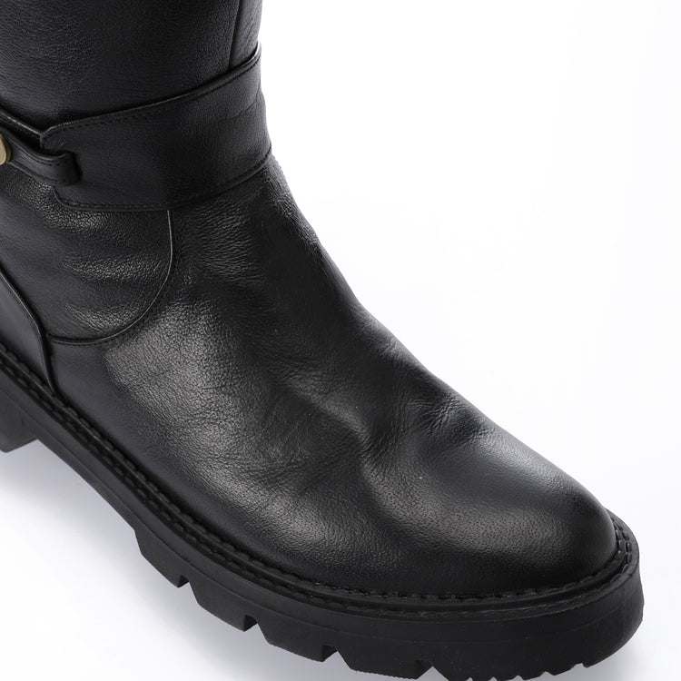 Faux Leather Round Toe Tall Boots – Black