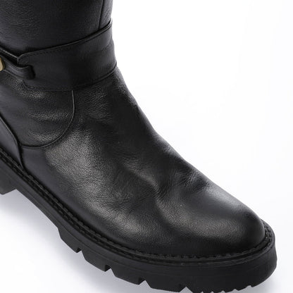 Faux Leather Round Toe Tall Boots – Black