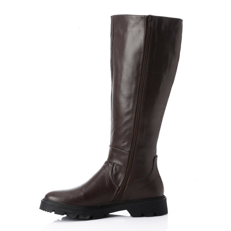 Faux Leather Round Toe Tall Boots – Black