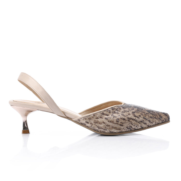 Sequin Reptile-Effect Slingback Kitten Heels – Snake