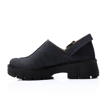 Jeans Plain Slingback Chunky Sole Shoes – Dark Blue