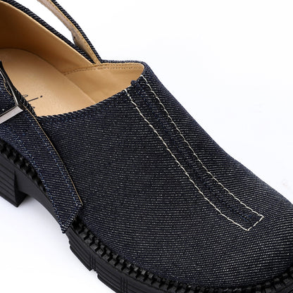 Jeans Plain Slingback Chunky Sole Shoes – Dark Blue