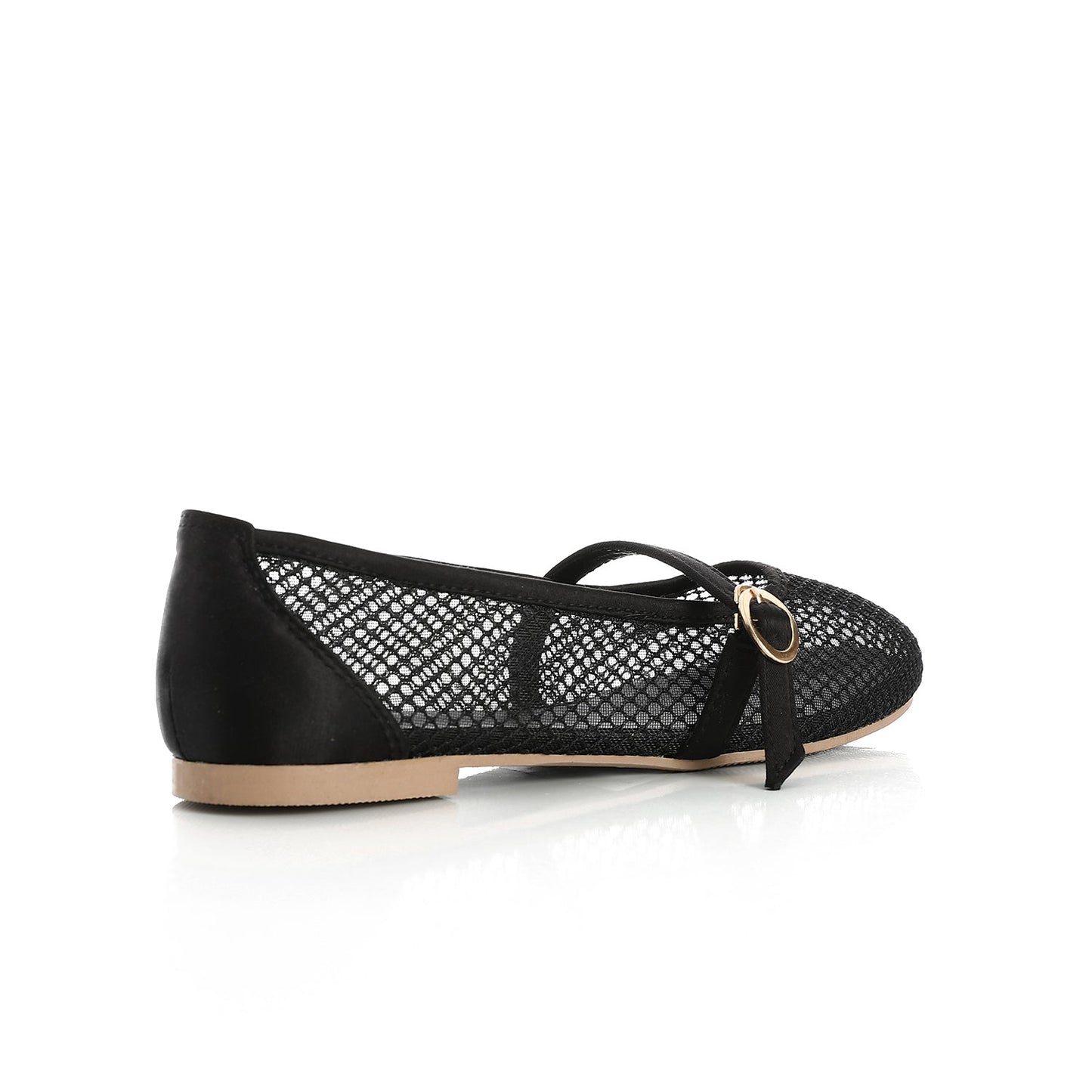 Mesh Buckled Ballerina Flats - Black