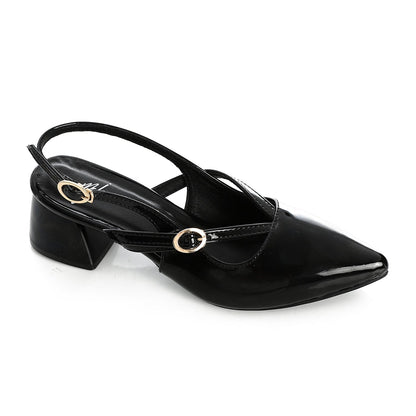 Verne Faux Leather Slingback Block Heel Shoes – Black