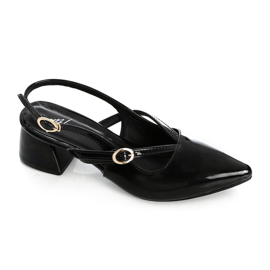 Verne Faux Leather Slingback Block Heel Shoes – Black