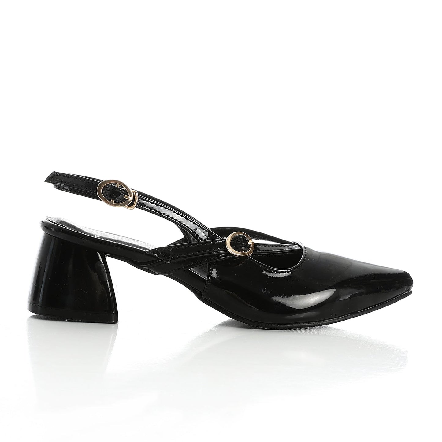 Verne Faux Leather Slingback Block Heel Shoes – Black