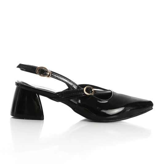 Verne Faux Leather Slingback Block Heel Shoes – Black