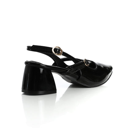 Verne Faux Leather Slingback Block Heel Shoes – Black